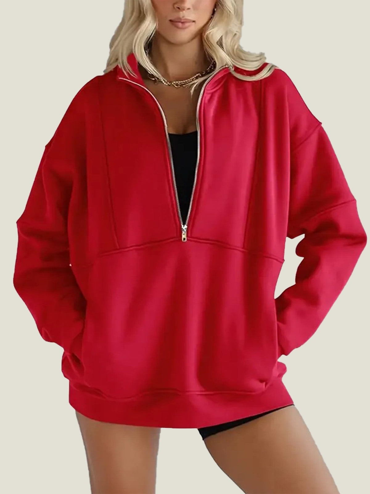Women's Half Zip Oversized Sweatshirt with Pockerts (Buy 2 Free Shipping)