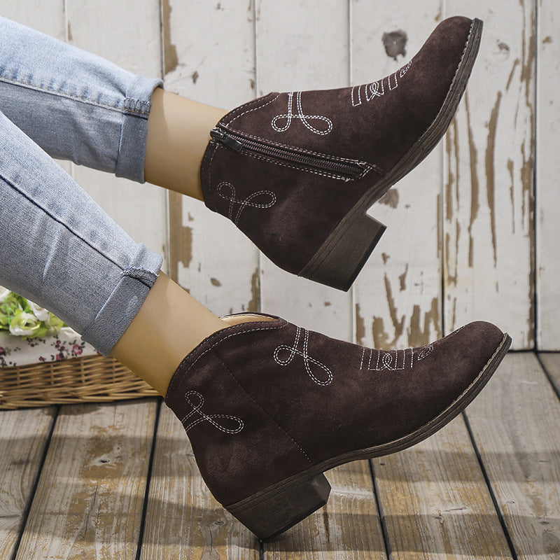 Western Embroidered Ankle Boots – Cute & Versatile for Daily Outfits