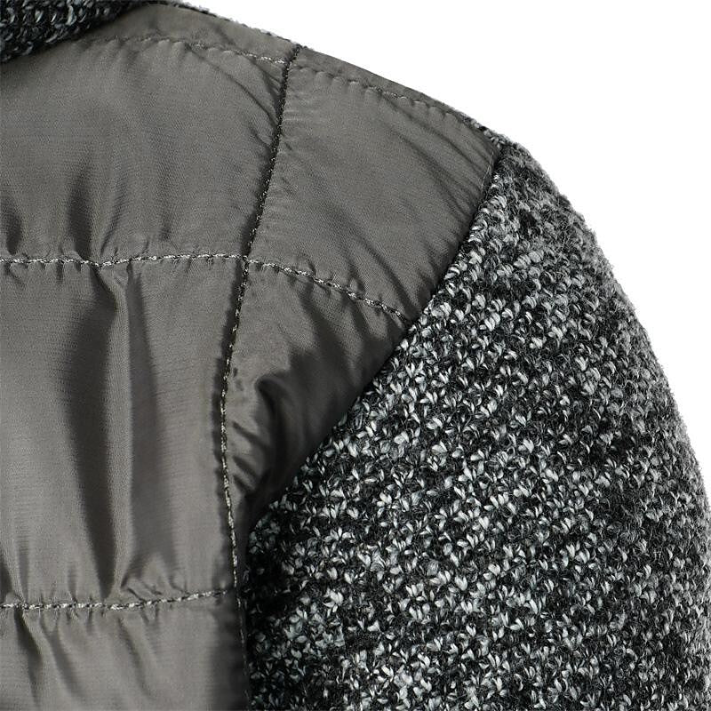 Men's Fleece Padded Patchwork Zipper Hooded Cardigan