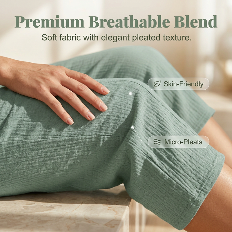 Women's Plain Pleated Cotton And Linen Shorts